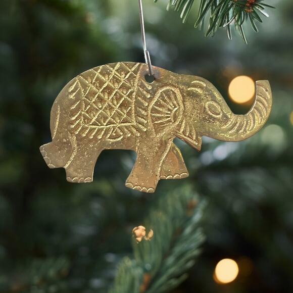 Vintage Heavy Brass Double-sided Elephant Christmas Holiday Ornament Zoo Wild - Picture 1 of 10